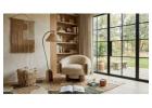 Modern Chenille Swivel Barrel Accent Chair with 180° Auto-Return Wood Base